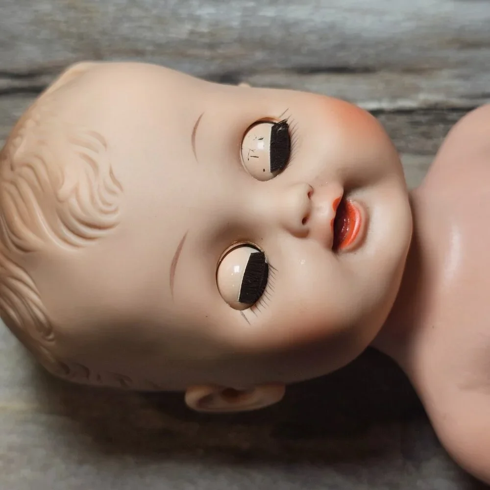 VTG 60s Horsman Baby Doll Molded Hair Drink Wet 12‎ Inch Green Sleepy Eyes